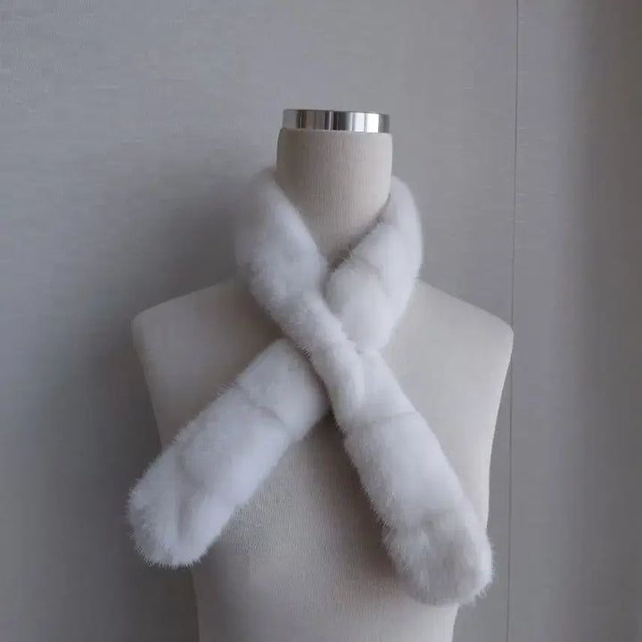 [BUNJANG] Natural Mink White Insert Scarf / 특가 역시즌 천연 밍크 화이트 끼움목도리