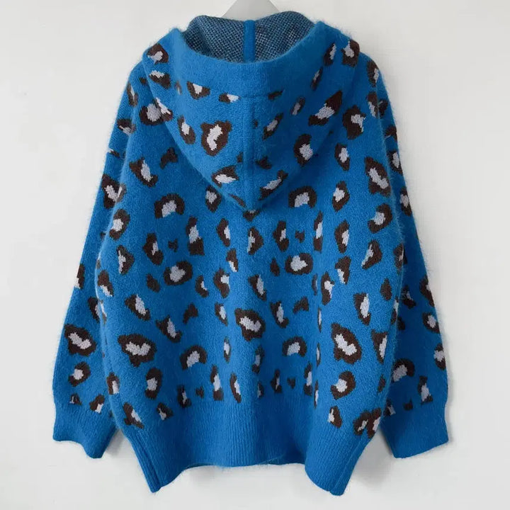[BUNJANG] SJYP Leopard Pattern Knit Hooded Cardigan / SJYP 레오파드 패턴 니트 후드 가디건
