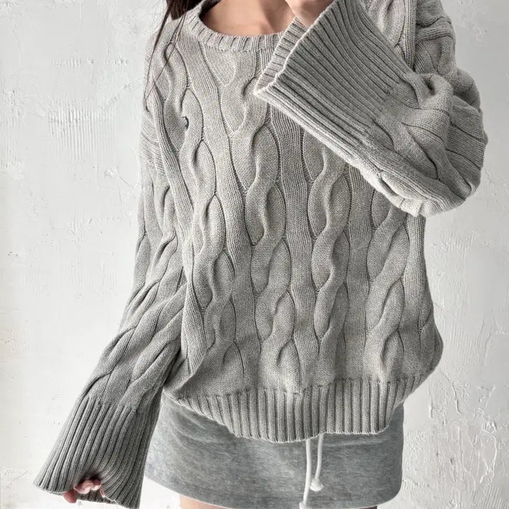 [BUNJANG] Polo Ralph Lauren Cable Knit Cotton Sweater / Polo 폴로 랄프로렌 신형 우먼라인 그레이컬러 케이블 코튼 니트