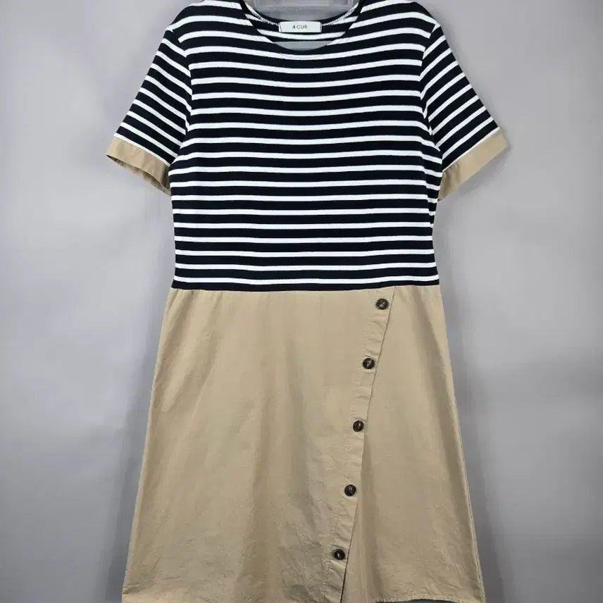 [BUNJANG] 4CUS F Stripe Color Block Long Dress / [무료배송]4CUS 포커스 F 스트라이프 배색 반팔 롱 원피스