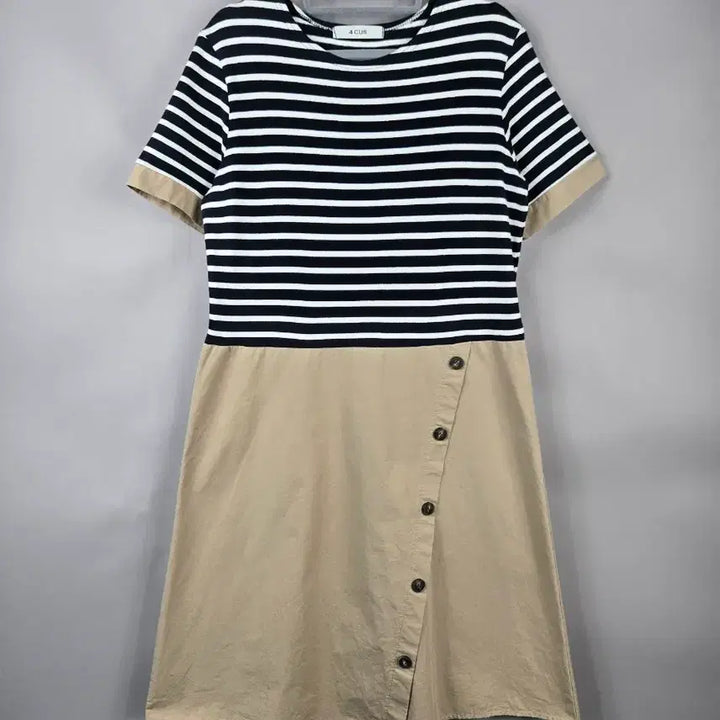 [BUNJANG] 4CUS F Stripe Color Block Long Dress / [무료배송]4CUS 포커스 F 스트라이프 배색 반팔 롱 원피스