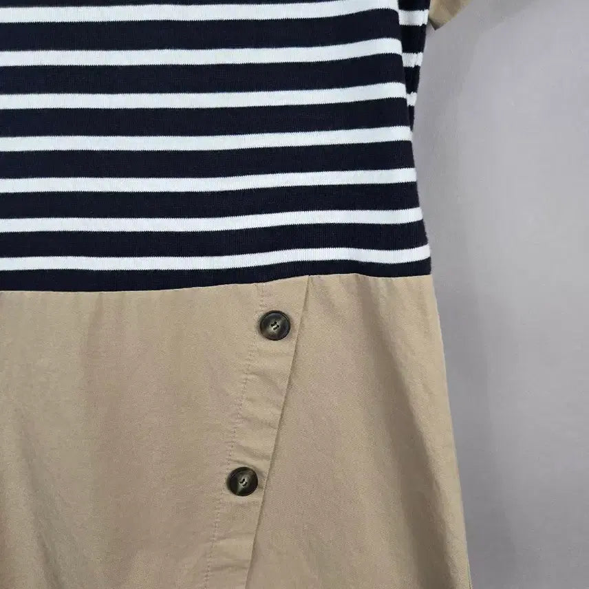 [BUNJANG] 4CUS F Stripe Color Block Long Dress / [무료배송]4CUS 포커스 F 스트라이프 배색 반팔 롱 원피스