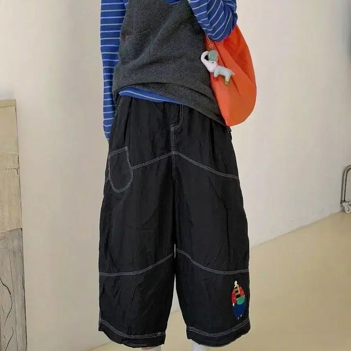 [BUNJANG] Embroidered Wide Banding Pants / 자수 와이드 밴딩 팬츠