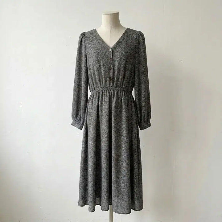 [BUNJANG] Yeori Fit V-Neck Floral Long Dress / 당일발송) 플라워 쉬폰 브이넥 롱원피스