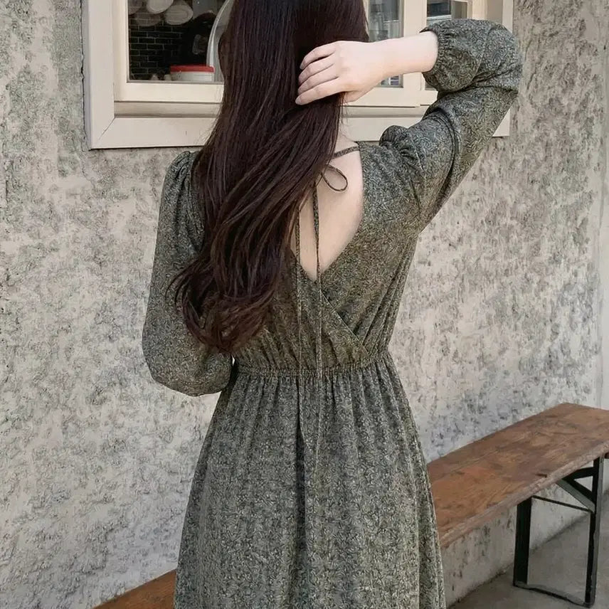 [BUNJANG] Yeori Fit V-Neck Floral Long Dress / 당일발송) 플라워 쉬폰 브이넥 롱원피스