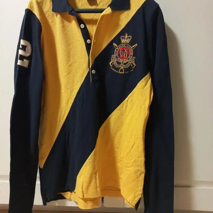 [BUNJANG] Ralph Lauren Rugby Shirt Yellow Navy Long Sleeve L / 랄프로렌 럭비 셔츠 옐로우 네이비 긴팔 L