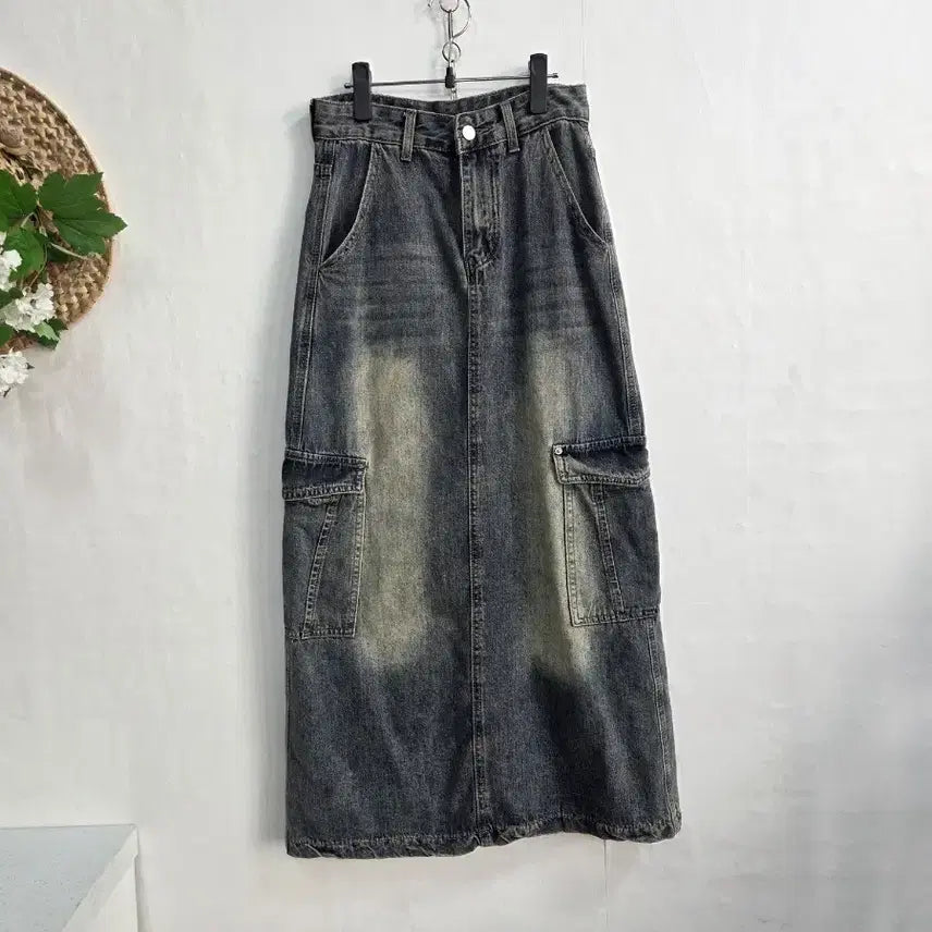 [BUNJANG] Denim Cargo Long Skirt S / 데님 카고 롱 스커트 S