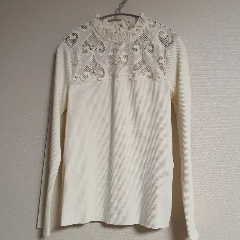 [BUNJANG] Sandro Lace Block Ribbed Top (Size 1) / 산드로 SANDRO 레이스 블록 골지 탑 1 사이즈  정품