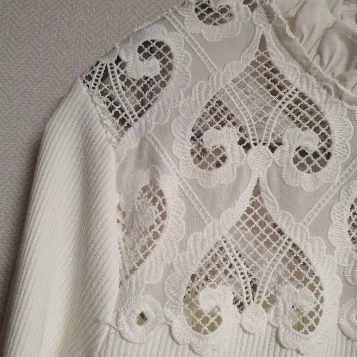 [BUNJANG] Sandro Lace Block Ribbed Top (Size 1) / 산드로 SANDRO 레이스 블록 골지 탑 1 사이즈  정품