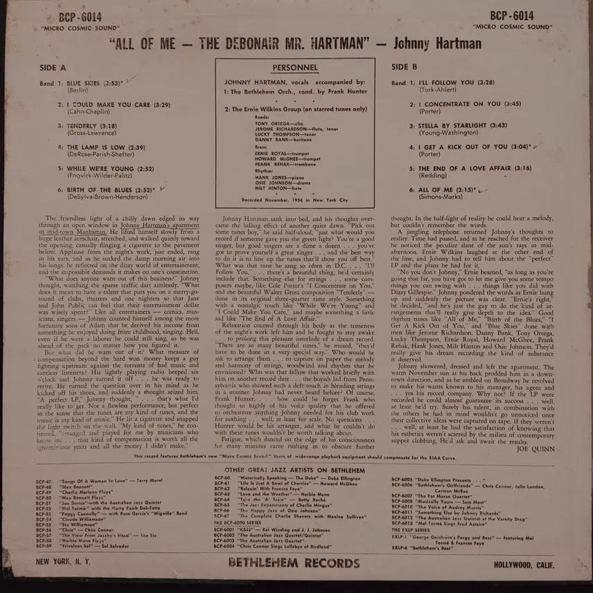 [BUNJANG] Johnny Hartman Original Jazz LP / ORIGINAL JAZZ LP - JOHNNY HARTMAN