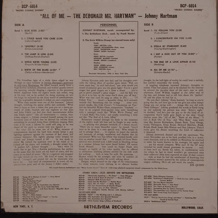 [BUNJANG] Johnny Hartman Original Jazz LP / ORIGINAL JAZZ LP - JOHNNY HARTMAN