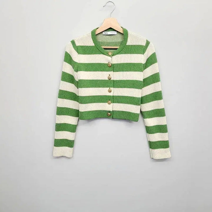 [BUNJANG] ZARA Striped Gold Button Crop Cardigan / ZARA 자라 스트라이프 골드 버튼 크롭 가디건 (M사이즈)