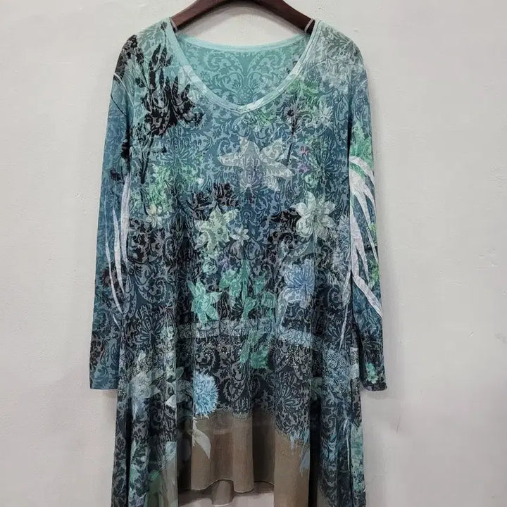 [BUNJANG] Flower Fairy V-Neck Long Blouse / 플라워 페어리 브이넥 롱 블라우스