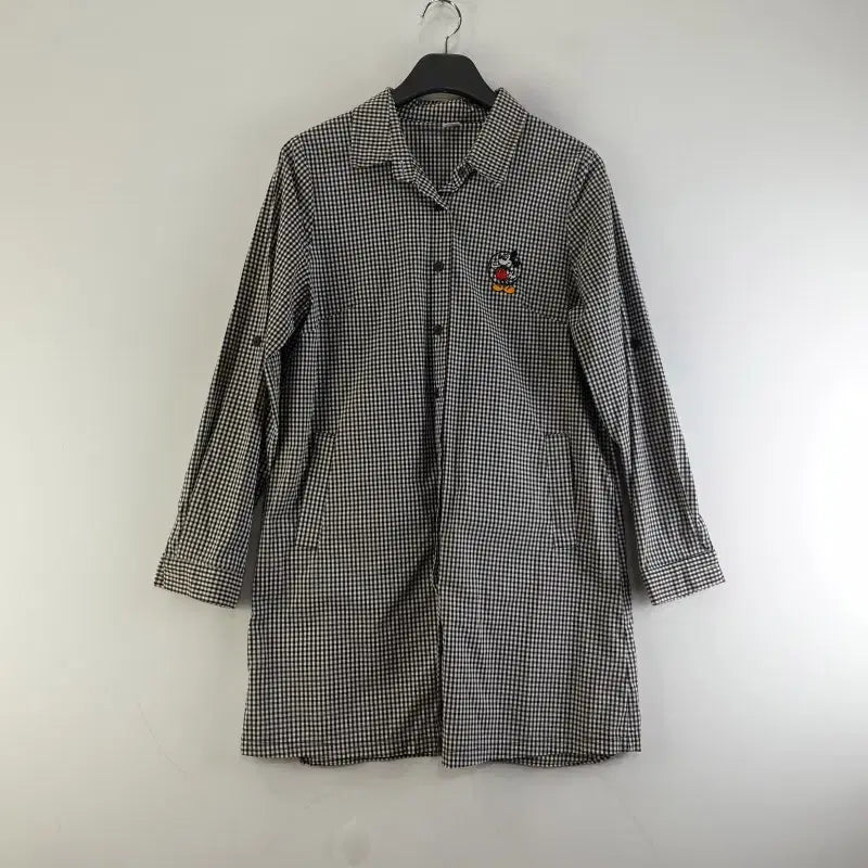 [BUNJANG] Mickey Black Gingham Check Long Shirt Jacket / 여성L 블랙 깅엄 체크 미키 롱셔츠 자켓 M2665