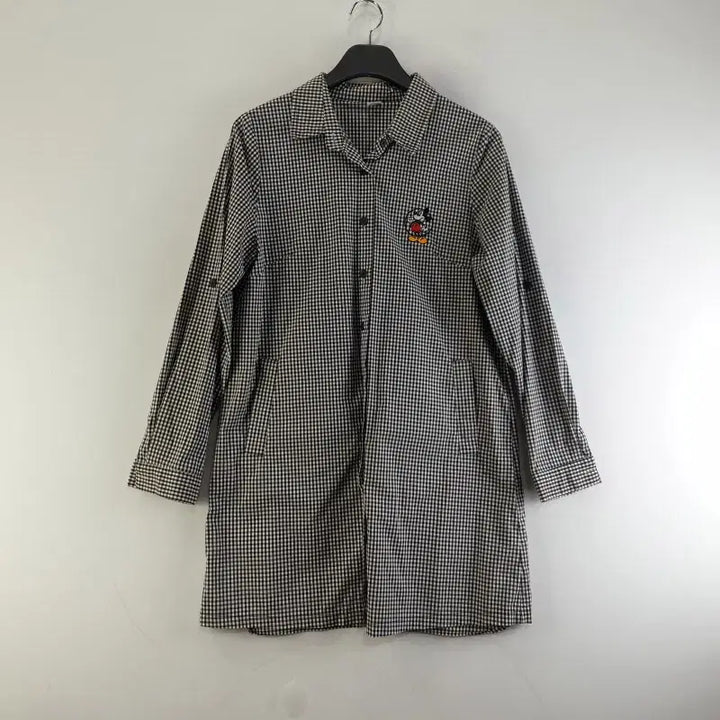[BUNJANG] Mickey Black Gingham Check Long Shirt Jacket / 여성L 블랙 깅엄 체크 미키 롱셔츠 자켓 M2665