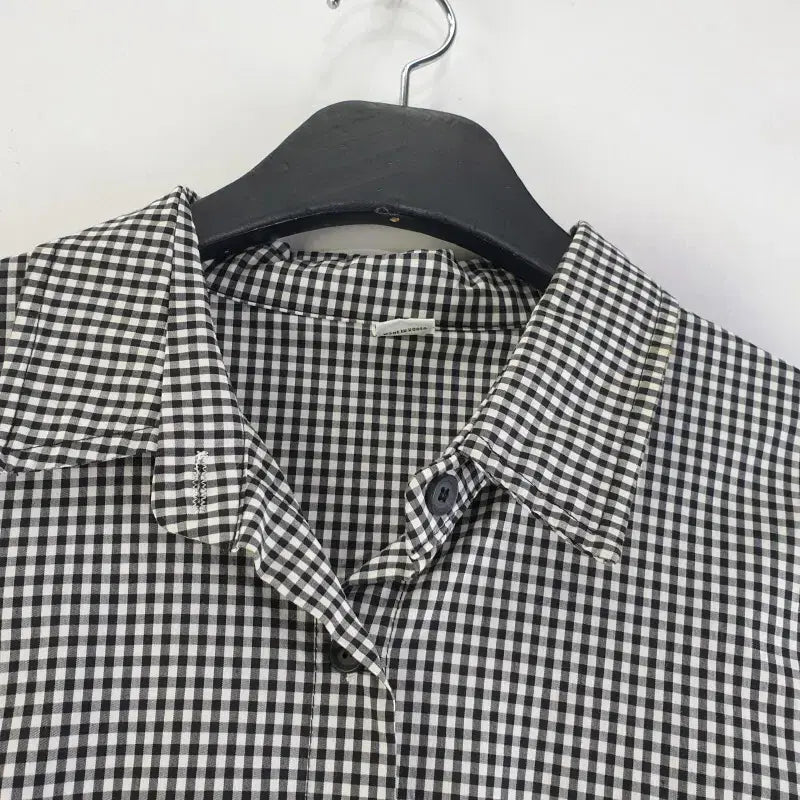 [BUNJANG] Mickey Black Gingham Check Long Shirt Jacket / 여성L 블랙 깅엄 체크 미키 롱셔츠 자켓 M2665