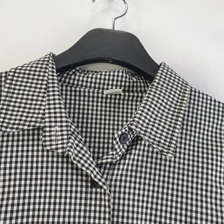 [BUNJANG] Mickey Black Gingham Check Long Shirt Jacket / 여성L 블랙 깅엄 체크 미키 롱셔츠 자켓 M2665