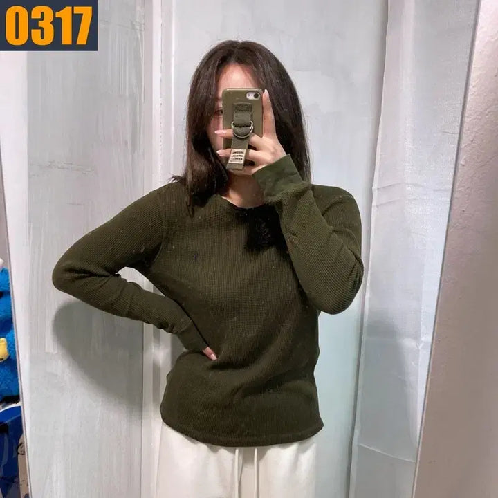 [BUNJANG] Polo Ralph Lauren Khaki Waffle Long Sleeve T-shirt L / 100 POLO 폴로 랄프로렌 카키 와플 롱슬리브 티셔츠 L