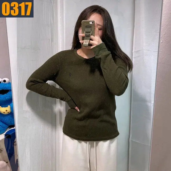 [BUNJANG] Polo Ralph Lauren Khaki Waffle Long Sleeve T-shirt L / 100 POLO 폴로 랄프로렌 카키 와플 롱슬리브 티셔츠 L