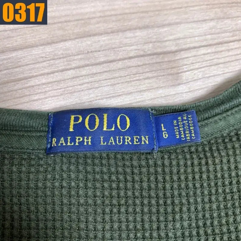 [BUNJANG] Polo Ralph Lauren Khaki Waffle Long Sleeve T-shirt L / 100 POLO 폴로 랄프로렌 카키 와플 롱슬리브 티셔츠 L