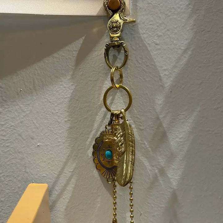 [BUNJANG] Vintage Cross &amp; Turquoise Brass Keyring / 크로스 &amp; 터키석 브라스 빈티지 키링