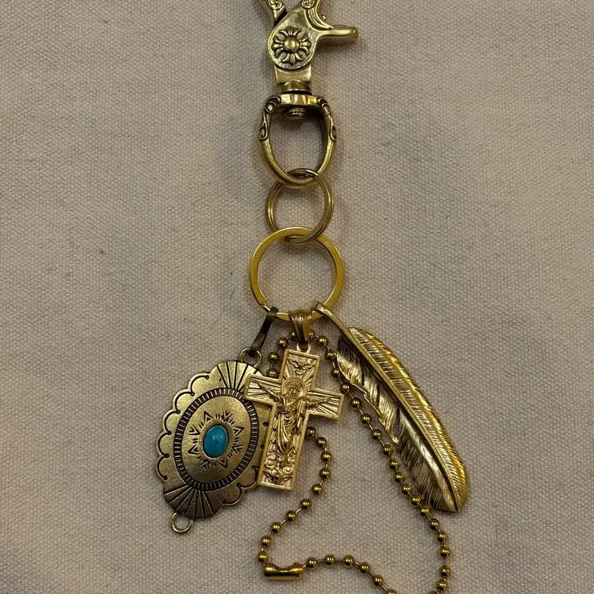 [BUNJANG] Vintage Cross &amp; Turquoise Brass Keyring / 크로스 &amp; 터키석 브라스 빈티지 키링