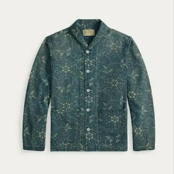 [BUNJANG] RRL Indigo Print Woven Overshirt L / 더블알엘 rrl 인디고 프린트 우븐 오버셔츠 L