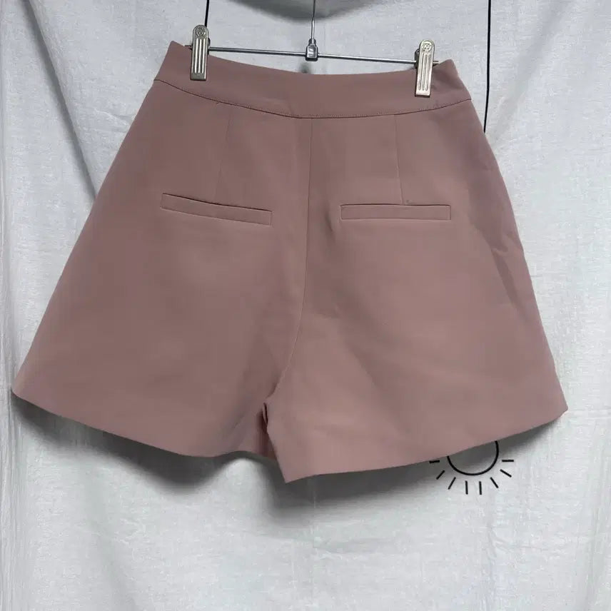 [BUNJANG] Pink Gray Pleated Suit Shorts / 여성 핑크 그레이 핀턱 정장 슬랙스 반바지