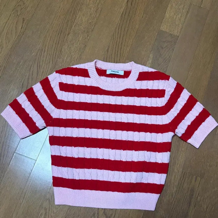 [BUNJANG] 8 Seconds Striped Knit Top / 에잇세컨즈 스트라이프 반팔 니트 핑크 레드