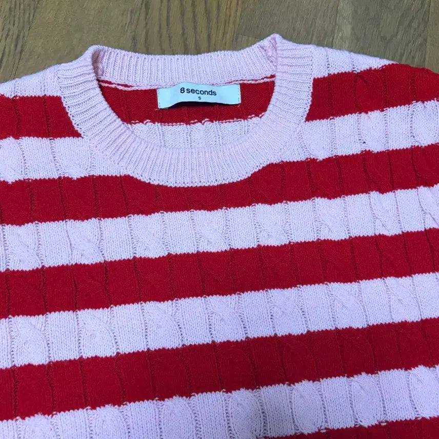 [BUNJANG] 8 Seconds Striped Knit Top / 에잇세컨즈 스트라이프 반팔 니트 핑크 레드