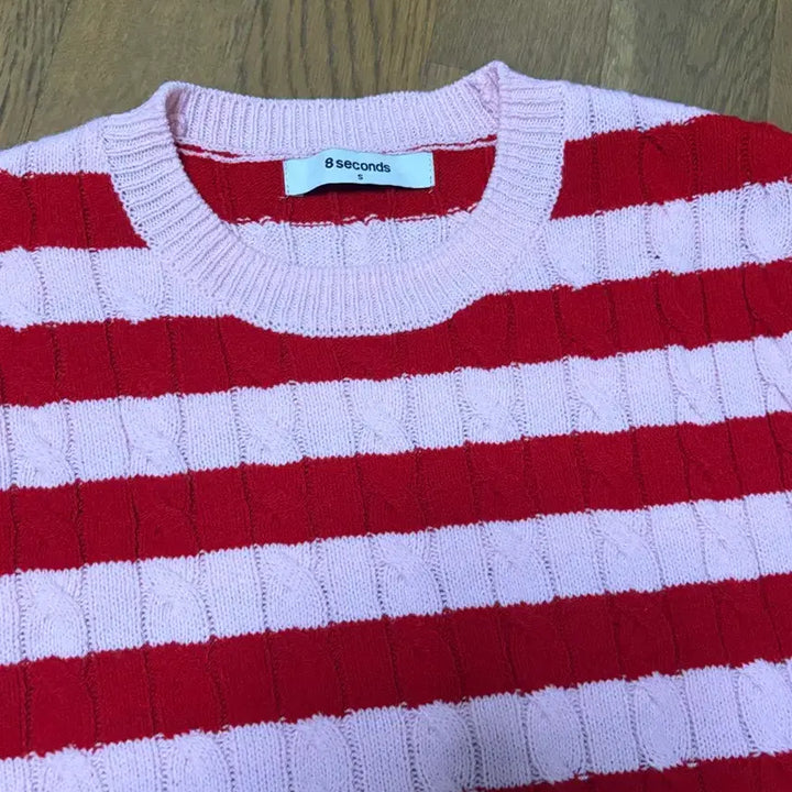 [BUNJANG] 8 Seconds Striped Knit Top / 에잇세컨즈 스트라이프 반팔 니트 핑크 레드
