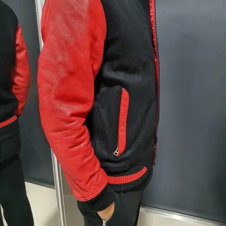 [BUNJANG] Jordan Black/Red Varsity Jacket (M) - Leather / 조던 블랙/레드 바시티 자켓 M (100~105) 소가죽