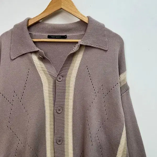 [BUNJANG] Hatching Room Argyle Cardigan Dusty Pink / 3 해칭룸 세미 오버핏 아가일 아카이브 가디건 더스티 핑크