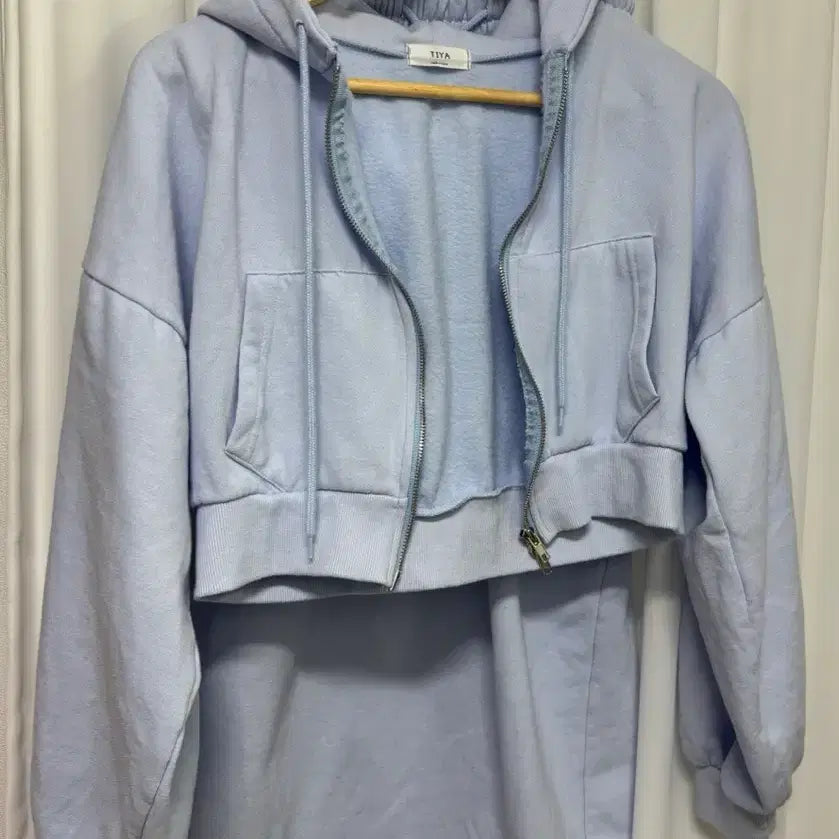 [BUNJANG] Hooded Zip-up &amp; Long Skirt Set - Sky Blue Two-Piece Set / 후드집업+롱스커트 소라색 투피스 셋업