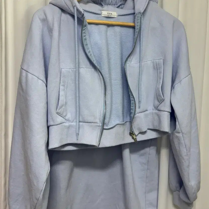 [BUNJANG] Hooded Zip-up &amp; Long Skirt Set - Sky Blue Two-Piece Set / 후드집업+롱스커트 소라색 투피스 셋업