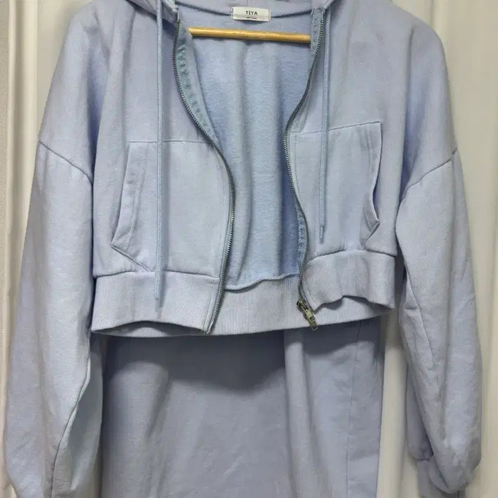 [BUNJANG] Hooded Zip-up &amp; Long Skirt Set - Sky Blue Two-Piece Set / 후드집업+롱스커트 소라색 투피스 셋업