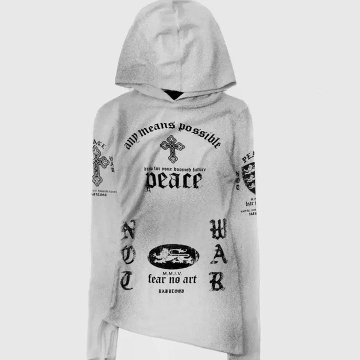 [BUNJANG] Badblood Peace Not War Slim Cutout Hoodie / 배드블러드 PEACE NOT WAR 슬림 컷아웃 후드 화이트