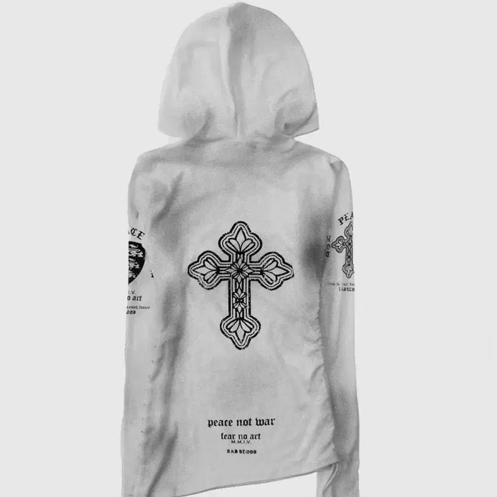 [BUNJANG] Badblood Peace Not War Slim Cutout Hoodie / 배드블러드 PEACE NOT WAR 슬림 컷아웃 후드 화이트