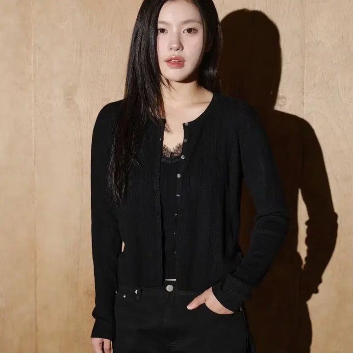 [BUNJANG] Helene Paris Wool Lace Top Cardigan Set [Black] / 헬레네파리스 울 레이스 탑 가디건 세트 [블랙]