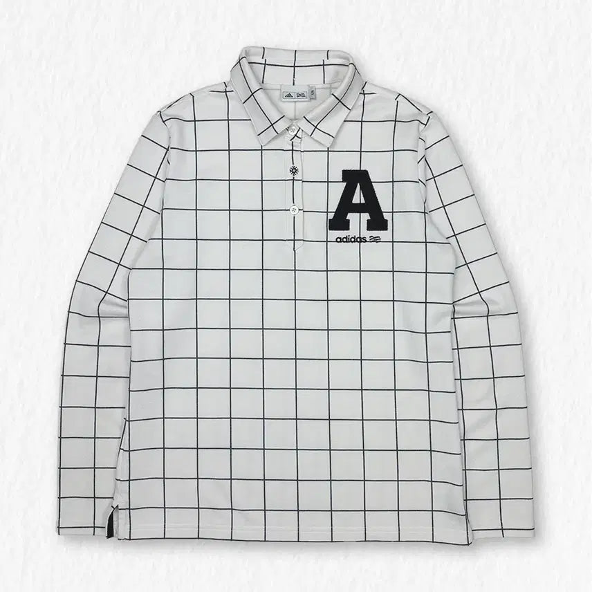 [BUNJANG] Adidas Window Check Long Sleeve Polo Shirt / 아디다스 윈도우체크 긴팔 카라티
