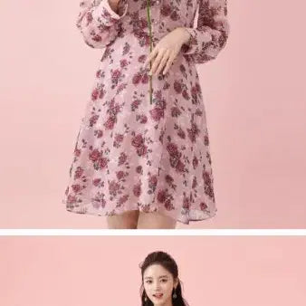 [BUNJANG] Roem Disney Collaboration Pink Floral Chiffon Mini Dress / 로엠 디즈니 콜라보 핑크 플라워 쉬폰 미니 원피스 봄 원피스 여름 원피스