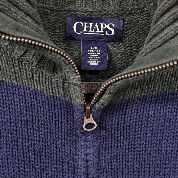 [BUNJANG] CHAPS Polo Ralph Lauren Striped Half-Zip Knit Sweater / CHAPS 폴로 랄프로렌 스트라이프 하프집업 니트