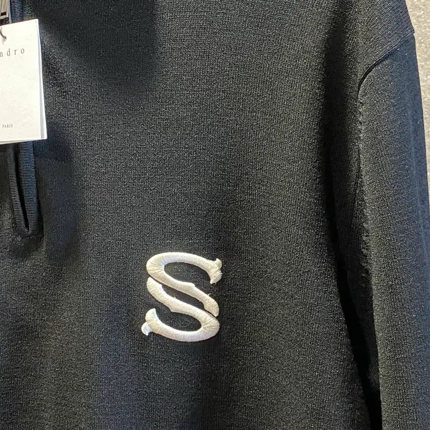 [BUNJANG] Sandro Black Collar Zip-up Knit L / [택 새생품] Sandro 산드로 블랙 카라 집업 니트 L