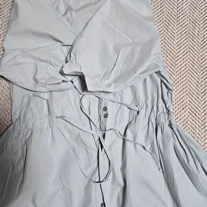 [SOLD OUT] 하늘색 셔츠 롱원피스 퍼프 반팔