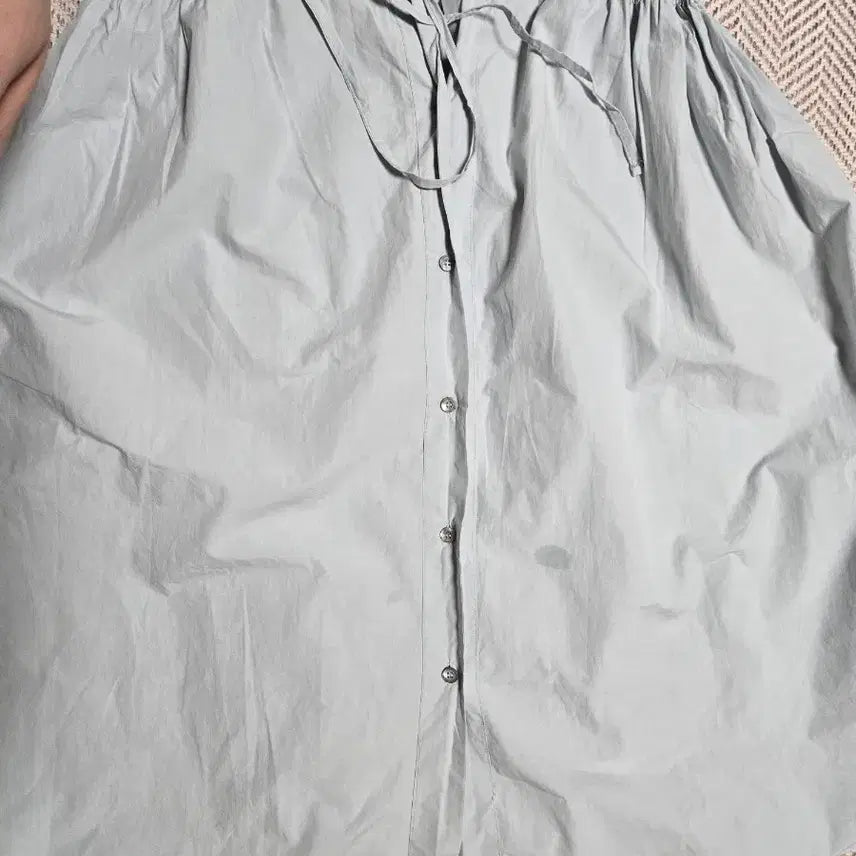 [SOLD OUT] 하늘색 셔츠 롱원피스 퍼프 반팔
