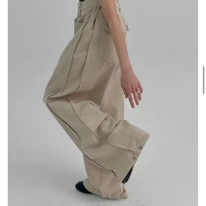 [BUNJANG] Blackup Wirub Folding Wide Cotton Pants - Beige (Size S) / (새옷) 블랙업 위럽 폴딩 백포켓 와이드 코튼팬츠/ 베이지s