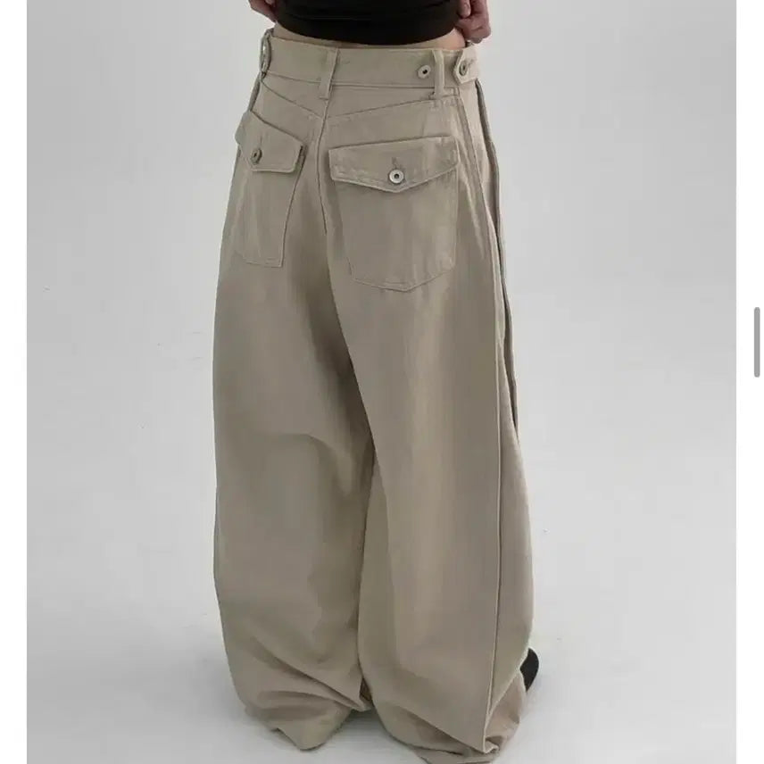 [BUNJANG] Blackup Wirub Folding Wide Cotton Pants - Beige (Size S) / (새옷) 블랙업 위럽 폴딩 백포켓 와이드 코튼팬츠/ 베이지s