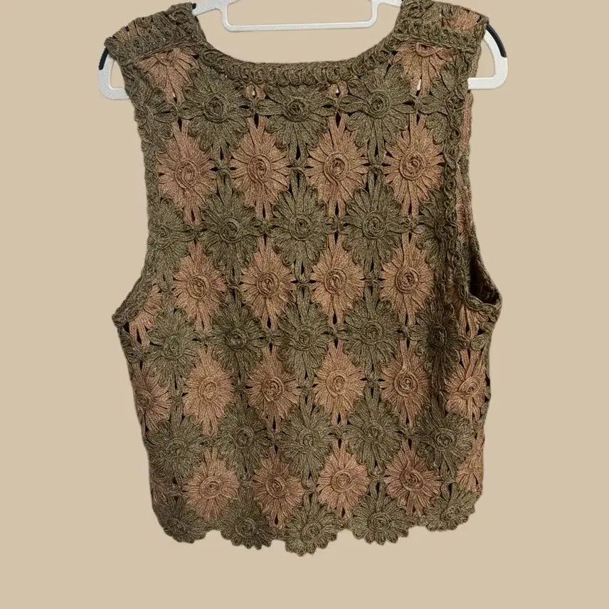 [BUNJANG] Vintage Pink Khaki Crochet Vest / 빈티지 핑크 카키 크로쉐 베스트