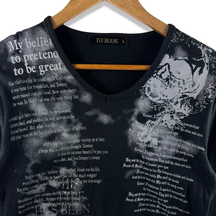 [BUNJANG] JPN Skull Smoke Lettering 3/4 Sleeve Top / JPN 스컬 스모크 레터링 7부 슬리브2174