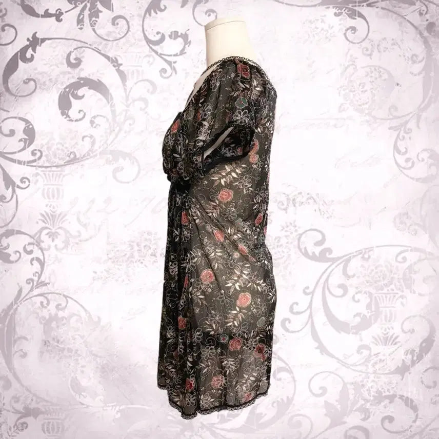 [BUNJANG] Oriental Fairy Rose Off-shoulder See-through Dress / 일본 오리엔탈 페어리 블랙 은사 장미 오프숄더 시스루 원피스